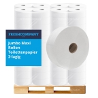 44 x 6 Jumbo Maxi Rollen Toilettenpapier, WC- Papier, 3-lagig, 220 m Ø 25 cm, 1 Palette