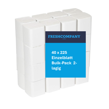 40 x 225  Einzelblatt Toilettenpapier, V-Falz, 2-lg