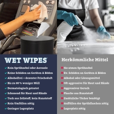 6 x Wet Wipes 900 Eco alkoholfreie Desinfektionstücher für Flächen und Geräte