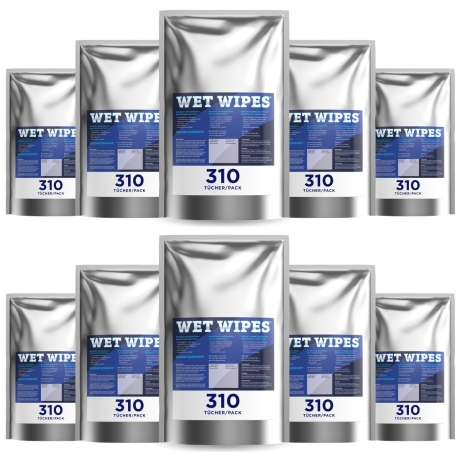 
WET WIPES 12 x 310 alkoholfreie Desinfektionstücher für Flächen und Geräte